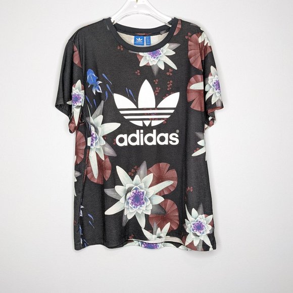 adidas Other - Adidas Black Floral Print T-Shirt Short Sleeve Crew Neck Tropical Fish Size L